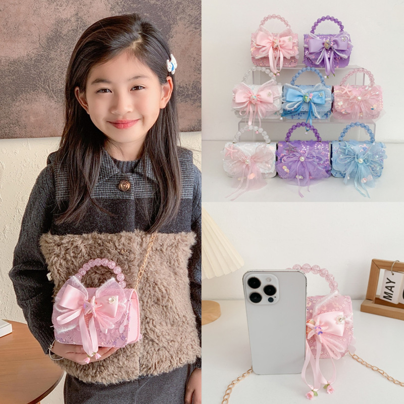 New Style Handbag, Cute Little Girl Children's Coin Purse, Stylish Sequined Fashion Princess Pearl Shoulder Crossbody Bag