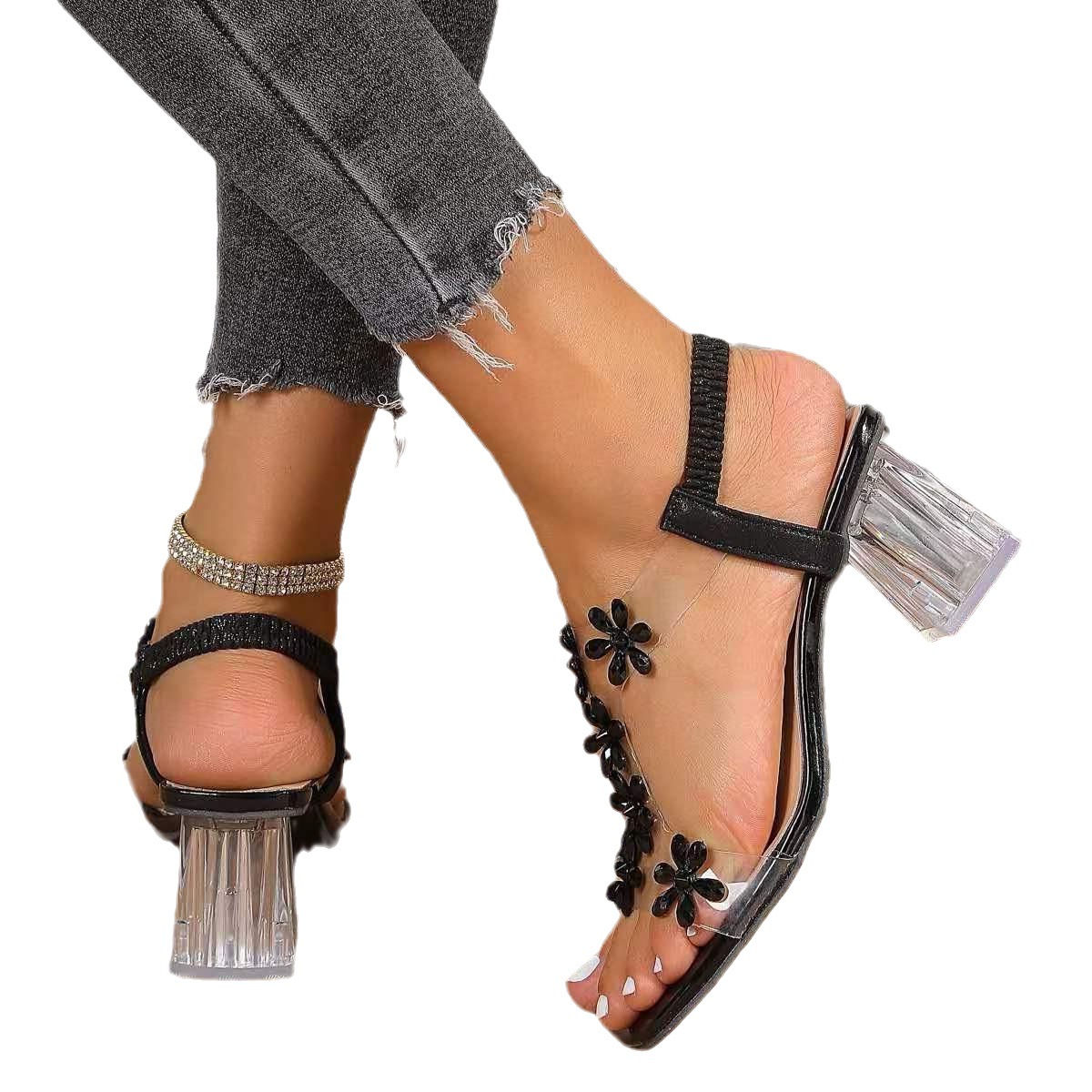 Größe 35–42, große Sandalen für Damen, 2024, Sommer, neue Kristalle, grobe Mode, mittelhoher Absatz, transparente High Heels_voghion.com