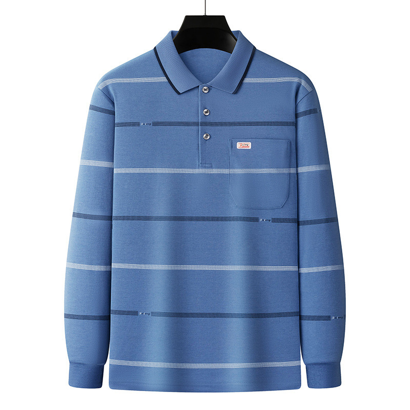 Papá de manga larga camiseta de los hombres de primavera y otoño casual polo camisa superior de algodón de la solapa fábrica de ropa al por mayor