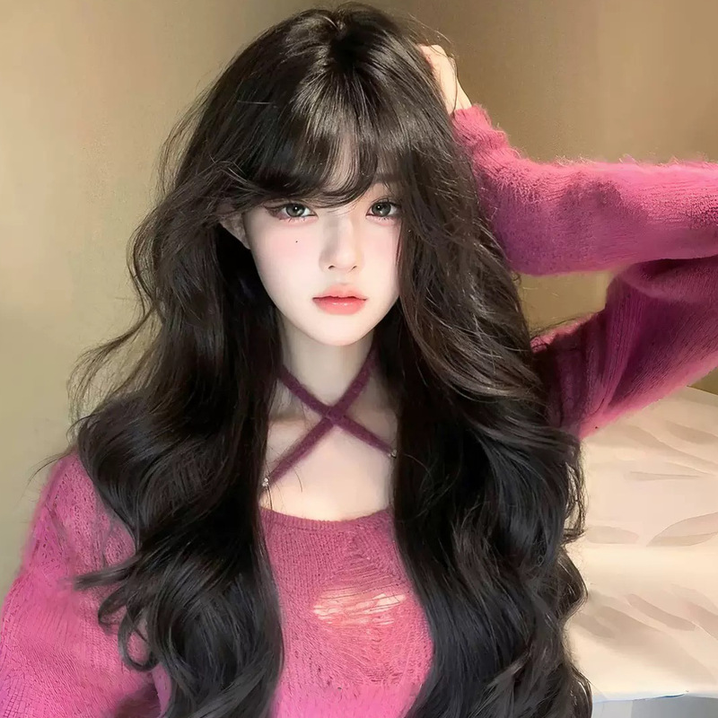 Wig Women's Long Hair Natural Simulation Hair Full Head Cover Fashion New Fluffy Full Top Large Wave Long Curly Hair Wig Cover