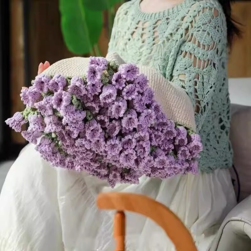 バラの花束ブランケット手織りアクリル素材パッケージウールボールかぎ針編みフラワーブランケットスズランブランケット完成品|undefined