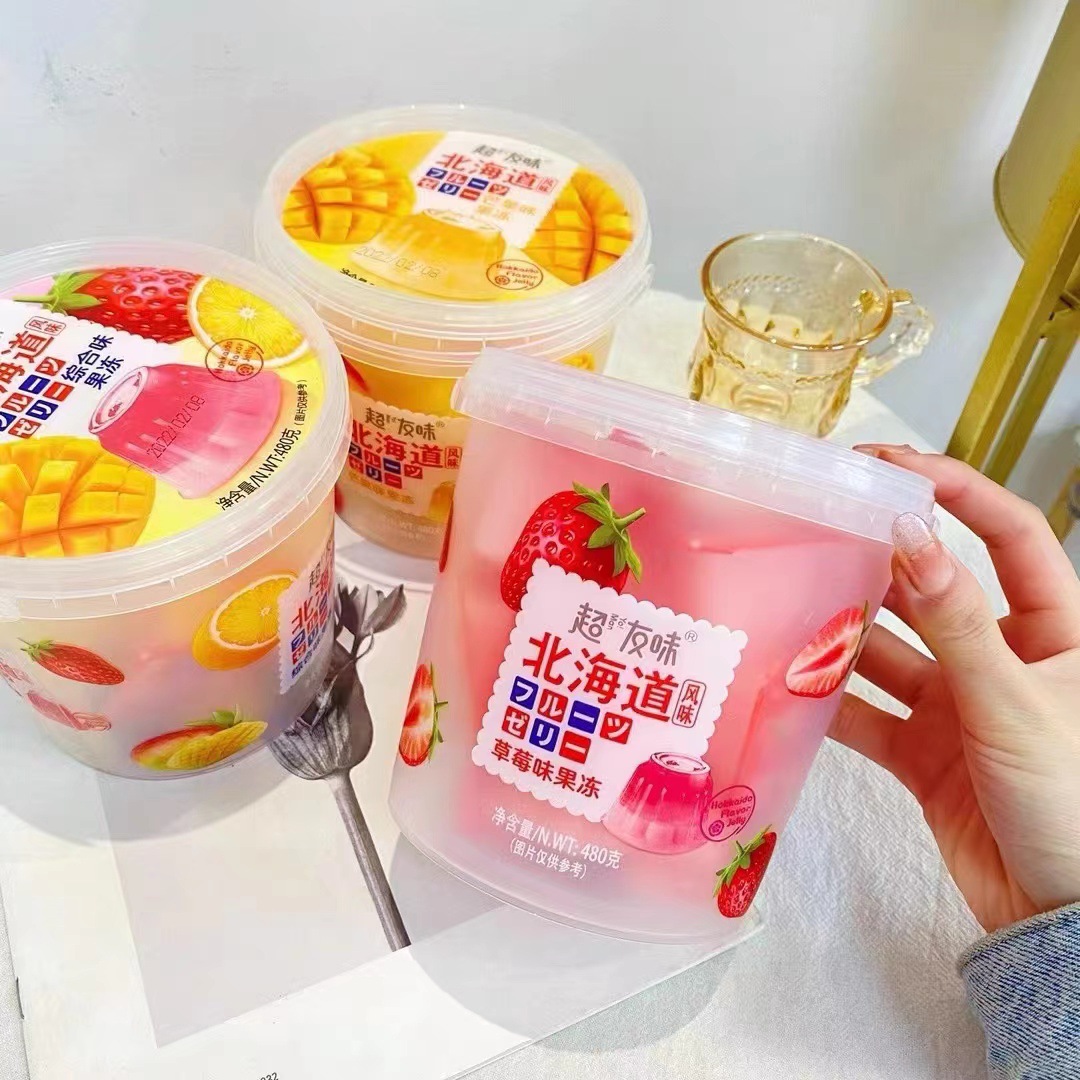 Super Friend Hokkaido Flavor Jelly 480g Bucket Pack, Mixed Fruit Flavored Pudding, Children's Snack