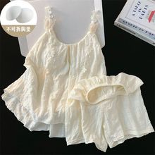 2026新款带胸垫睡衣女夏季云朵棉吊带短裤甜美可爱少女家居服套装