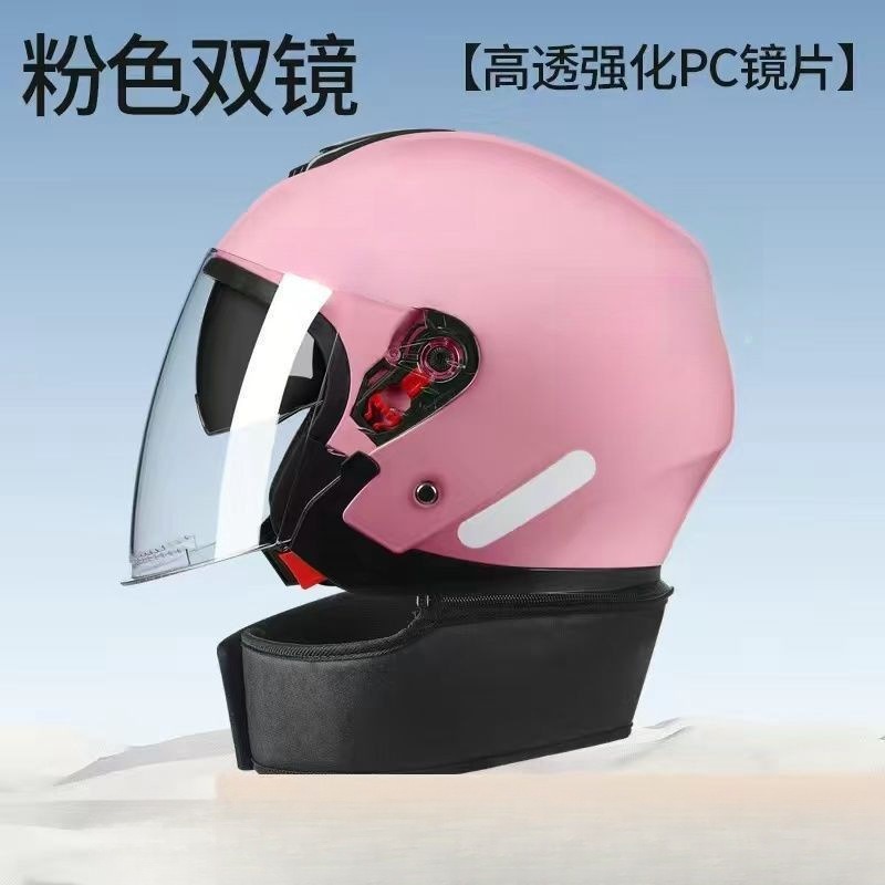 Casco de vehículo eléctrico para hombres y mujeres, doble espejo de invierno, medio casco caliente, sombrero de motocicleta universal de cuatro estaciones