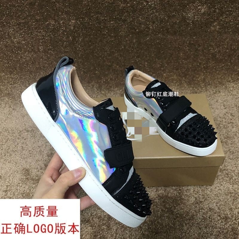 European Station Cl Men's Shoes with Electric Embroidery, Red Sole, Trendy Flat Breathable Men's Casual White Brand European Goods