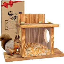 仓鼠喂食器户外木质透明花栗鼠食物分配器实木悬挂玉米饲料喂食箱