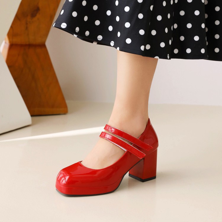 Square head Velcro double buckle solid color waterproof platform chunky heels_voghion.com