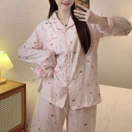 日系卡通可爱ins韩版长袖开衫春秋季睡衣女舒适少女外穿家居服