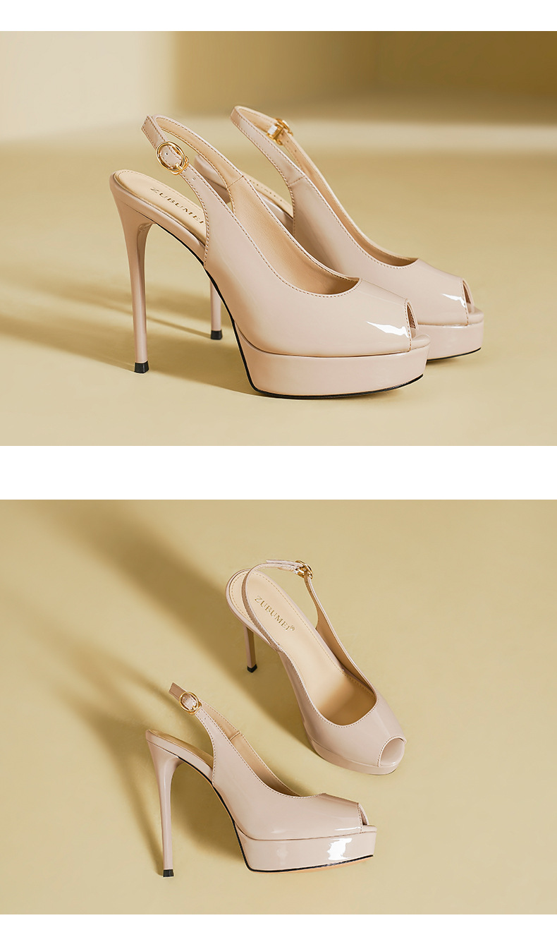 Sandal cao gót nữ hở mũi gót nhọn, đế chống nước, phong cách mùa hè — Đỏ rượu chi tiết 11