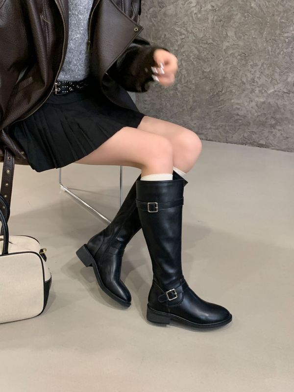 实穿战靴！英伦风百搭新款骑士靴高级感显瘦靴子长筒靴女粗跟圆头|undefined