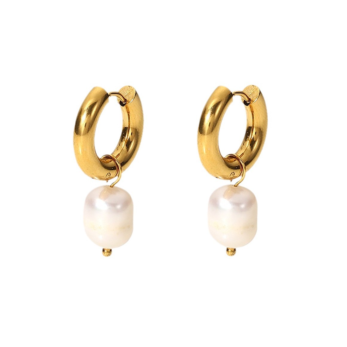 Pendientes de acero inoxidable dorado con perla natural_voghion.com