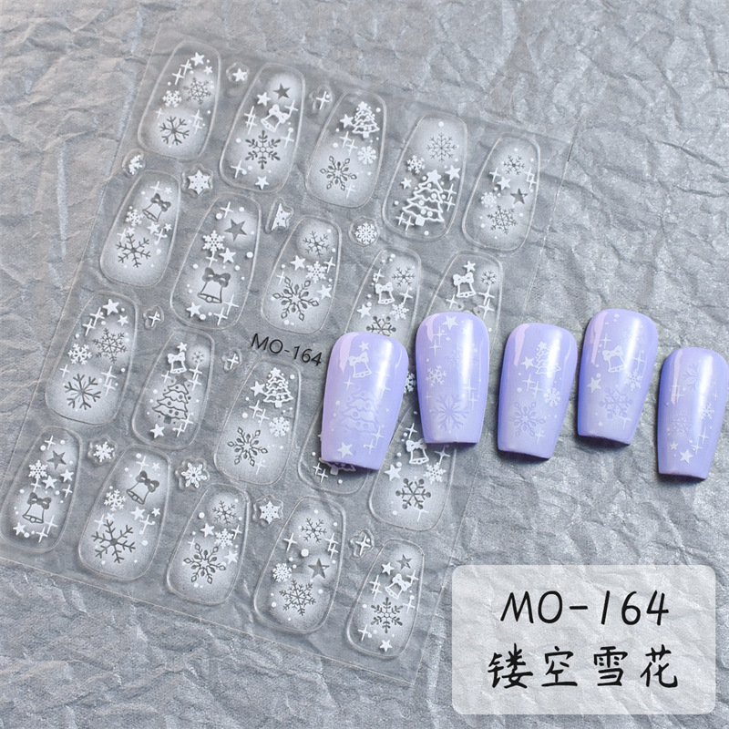 Corazón hueco de copo de nieve pegatinas de alivio de uñas Día de San Valentín elementos navideños árbol de Navidad pegatinas de uñas de campana