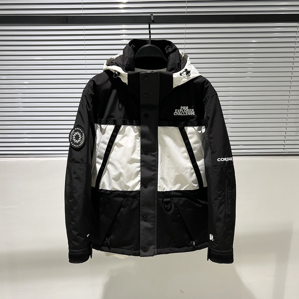 Men's Hooded Jacket Thickened Outdoor Coat Black And White_voghion.com