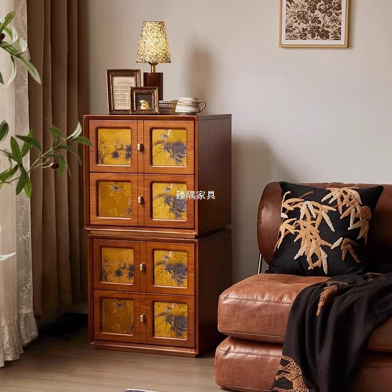 Gabinete combinado de módulo de armazón de madera maciza y hilo de nube medieval, gabinete de tarjeta de sala de estar, nuevo gabinete de televisión chino, gabinete de cabezal de cama combinado