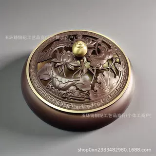 黄铜香炉大号平底全铜盘香炉禅意室内熏香炉仿古家用茶道檀香炉