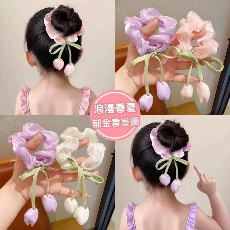 郁金香飘带大肠发圈新款高级感气质女生头绳发饰可爱儿童高端发绳|undefined