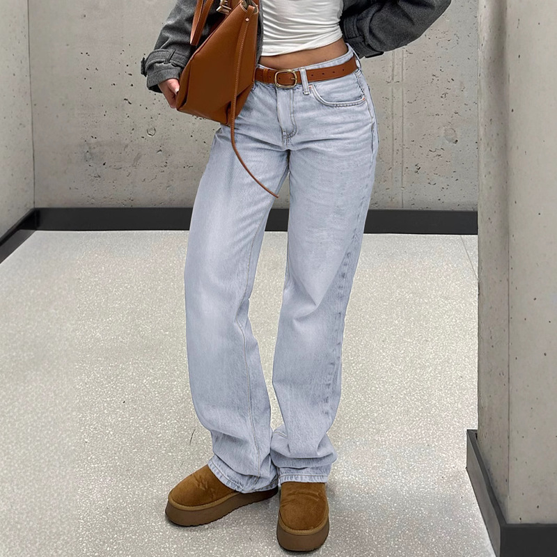 Tk158 Women's Stretchy Solid Color Denim Pants 90S Boyfriend Style Retro Jeans