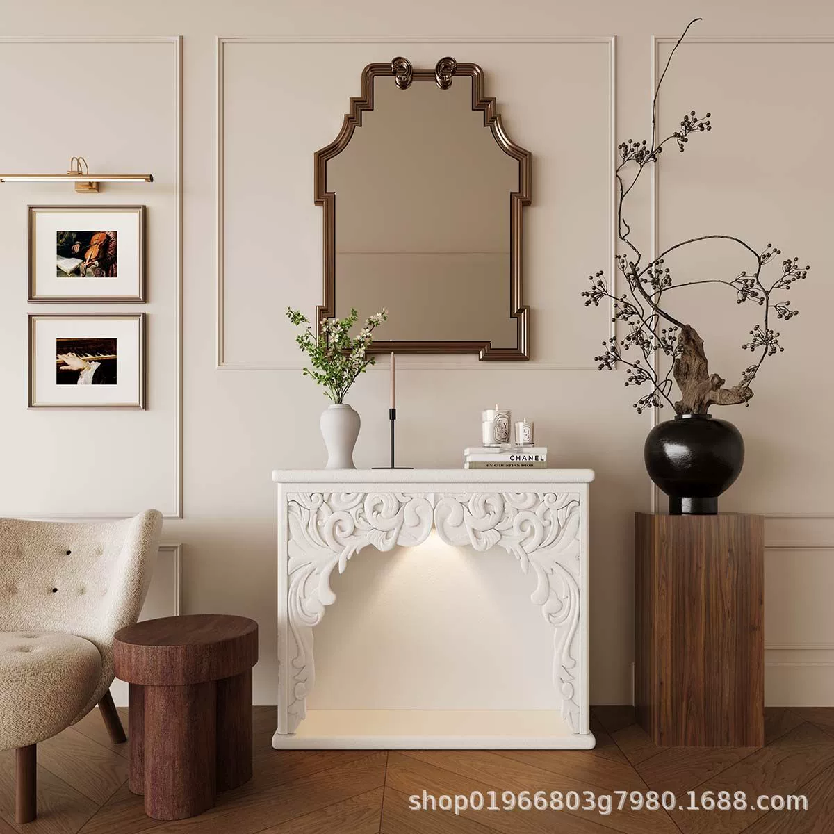 Французский кремовый камин гостиная резная декоративный шкаф ретро декоративный европейский стиль каминный шкаф для отдыха