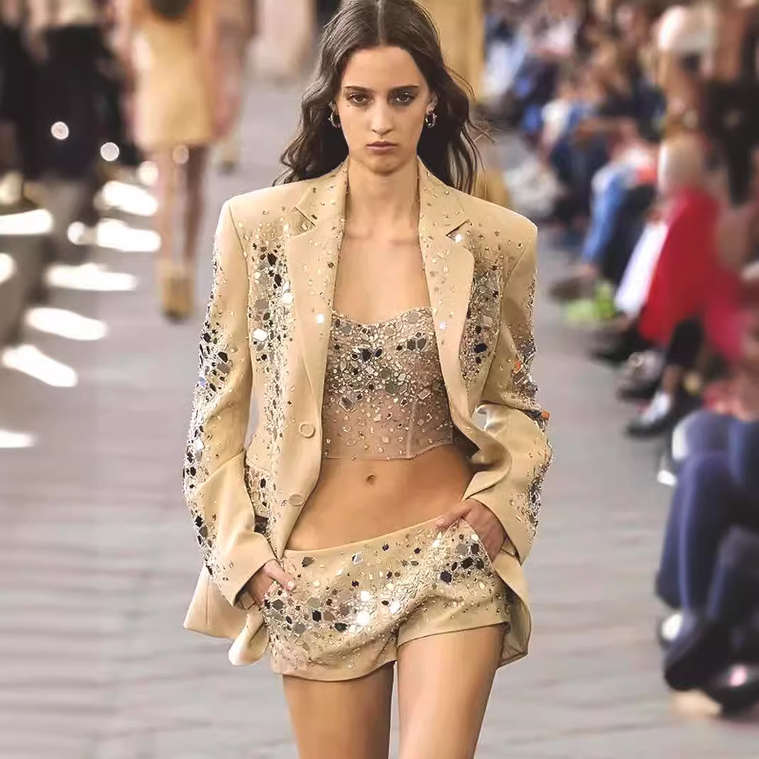 Jiang Qinqin's Heavy Industry Hot Drilling Nude Suit Jacket In Autumn Niche Design Temperament Slim Fit Jacket