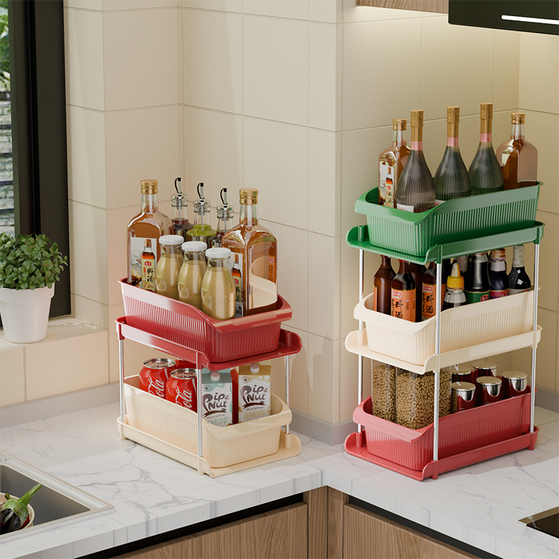 Kitchen Spice Rack Household Dopamine Multi-Layer Desktop Storage Rack Salt Msg Sauce Wine Vinegar Bottle Seasoning Storage Rack
