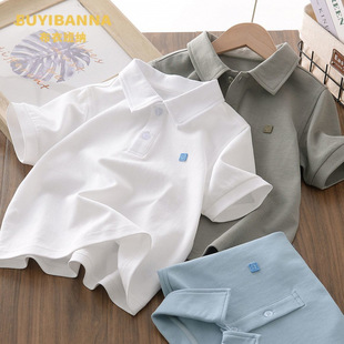Children's Clothing Boys' Polo Shirts Summer Thin Kidsren's Lapel Half-Sleeved Tops Simple Medium and Large Kidsren's Short-Sleeved T-Shirts Casual-