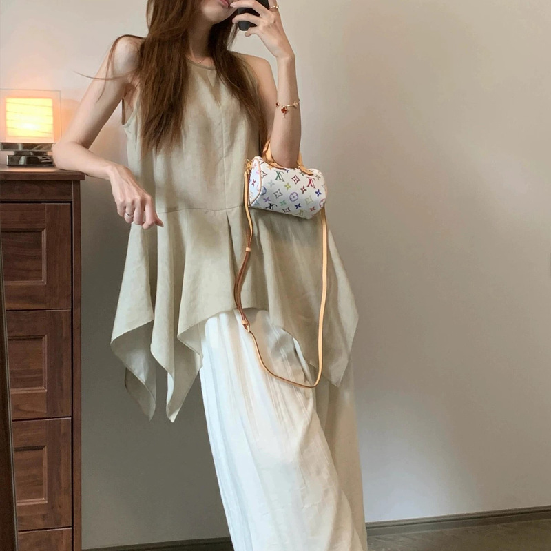 French-Style Artistic Irregular Pink Sleeveless Shirt for Women, Summer Light Luxury High-End Youthful Chic Top French-Style Artistic Irregular Pink Sleeveless Shirt for Women, Summer Light Luxury High-End Youthful Chic Top