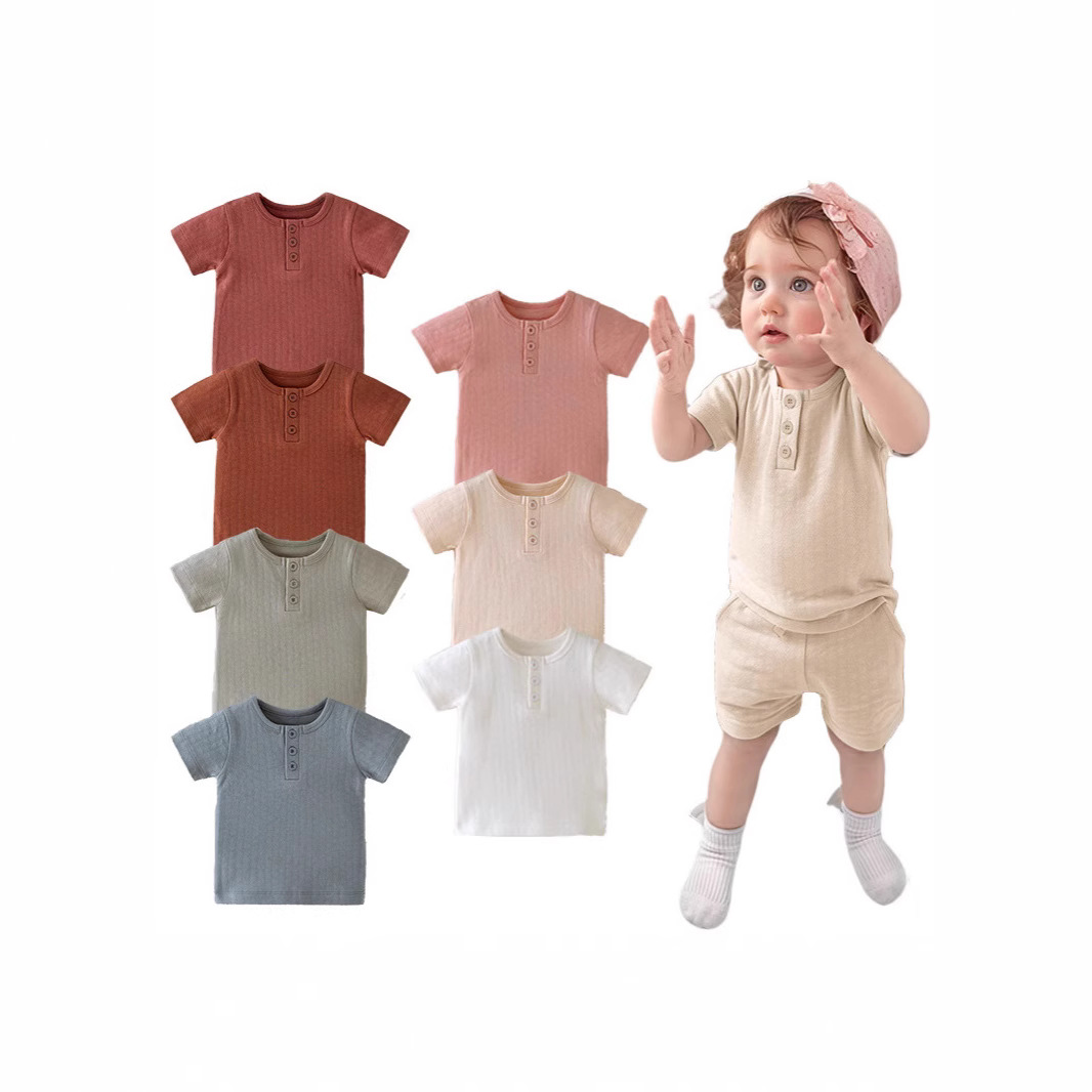 Independently Developed Honeycomb Fabric Summer Children's Short-Sleeved Suit, Comfortable and Breathable European and American Color Cross-Border Supply