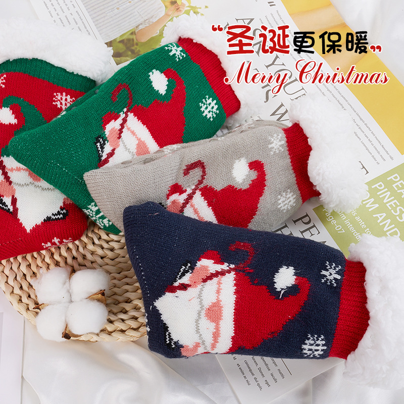 Fluffy and Warm Lamb Wool Slipper Socks for Adults, Floor Socks for Women, Christmas Winter Non-Slip Cartoon Grip Socks, Soft