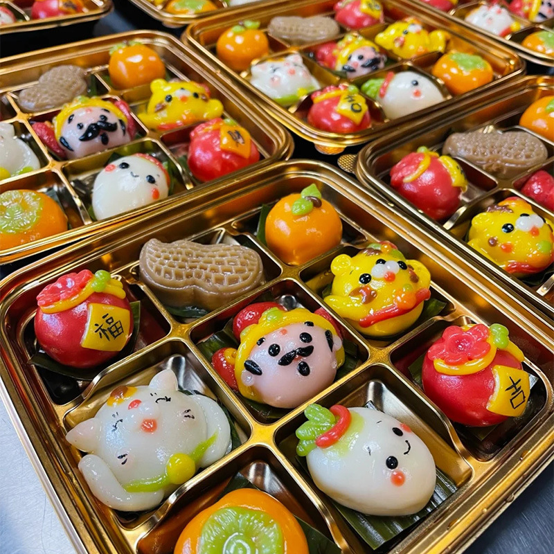 Internet celebrity high-end black/gold Jiugongge Western pastry box afternoon tea dessert 9 mochi egg yolk puff puff packaging box