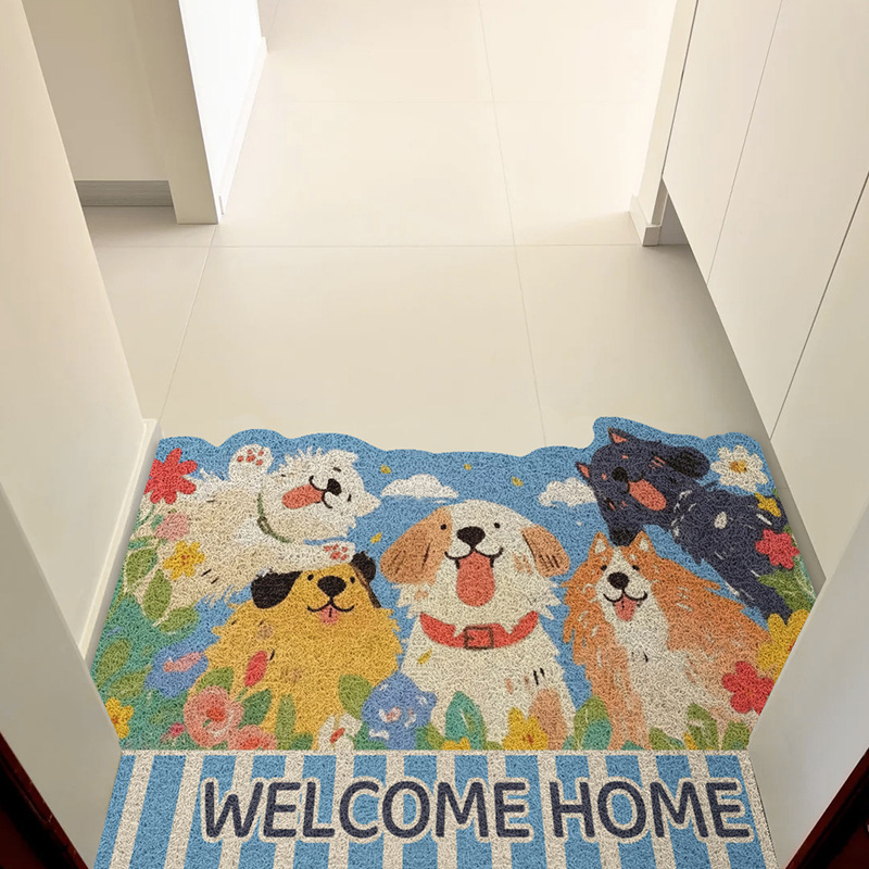 卡通入户门地垫多巴胺格子玄关大门口通用丝圈脚垫子蹭土防滑垫|undefined