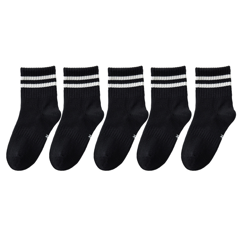 Otoño y invierno sin hueso calcetines de estudiantes para niños, niños y niñas, dos barras de color sólido, calcetines de algodón peinadas, calcetines deportivas