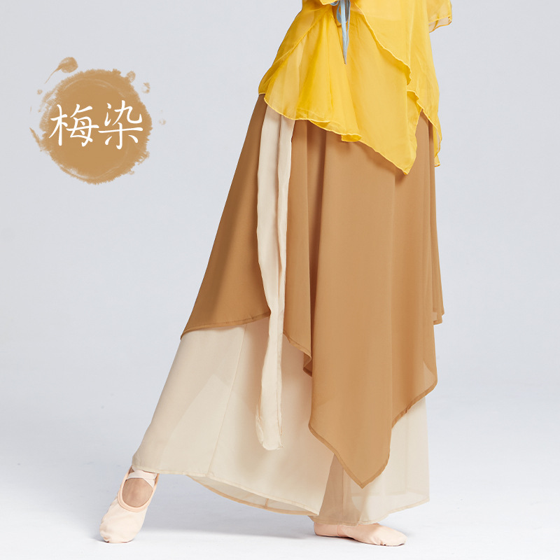 Pantalones de baile chino de las mujeres sueltas falda de gasa elegante adulto contraste de color clásico rendimiento práctica ropa práctica pantalones de pierna ancha image 7
