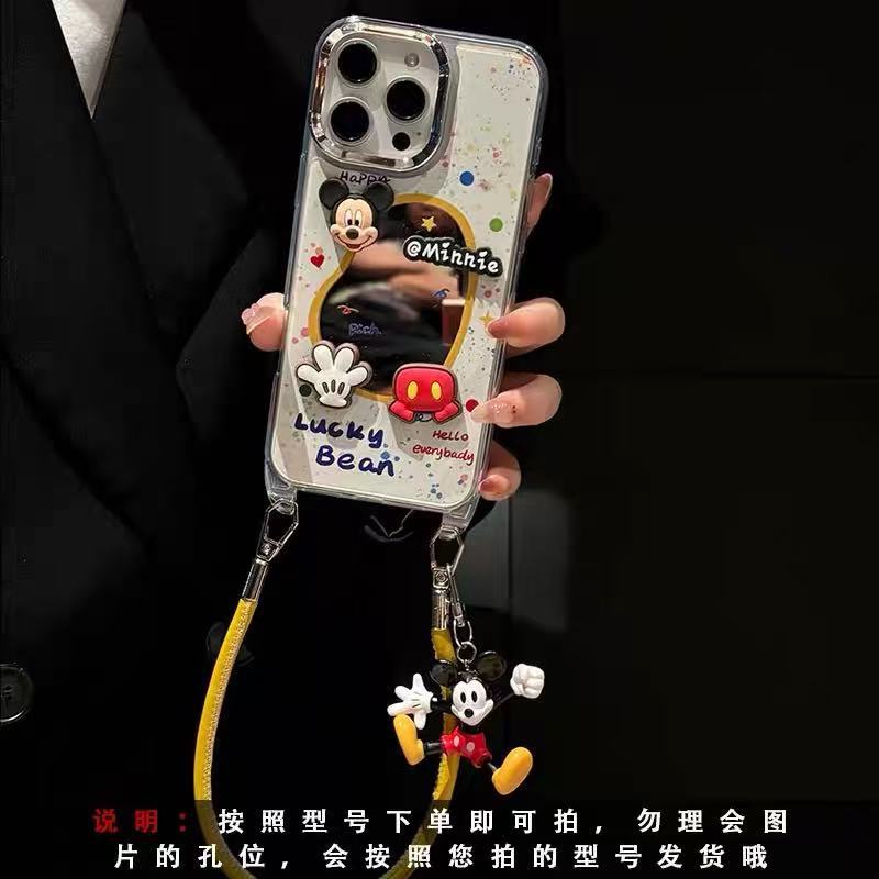 Espejo de viento ins tridimensional Mickey para iPhone16ProMax/15 funda para teléfono móvil 14 Apple 13 cuero diagonal 16