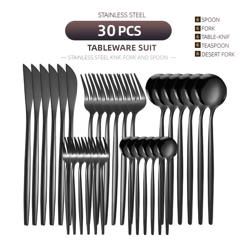 Suministro transfronterizo cuchillo de acero inoxidable y tenedor conjunto de 30 piezas traje de vajilla portuguesa Oro creativo cuchillo de carne occidental, tenedor y cuchara