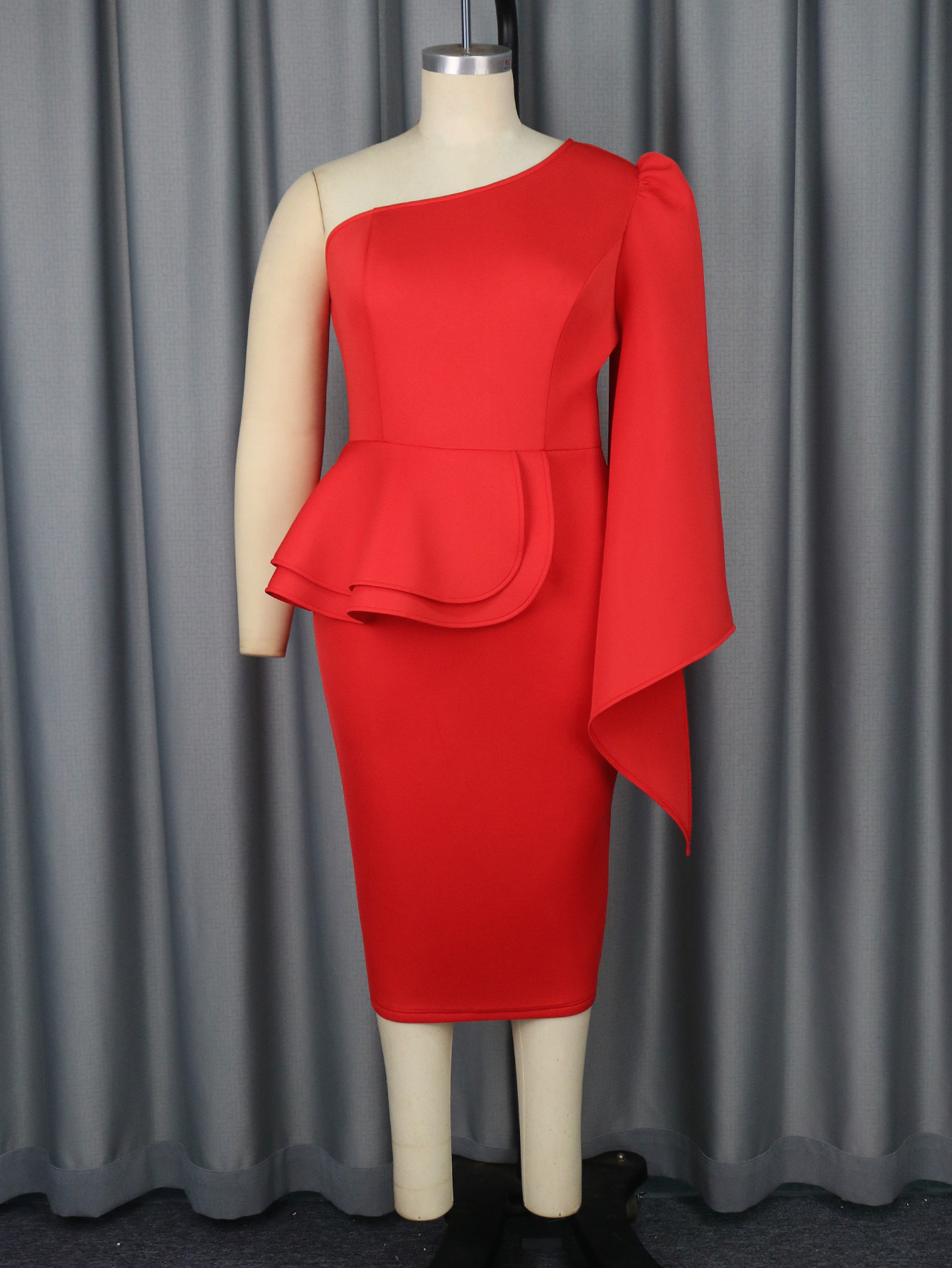 Abbigliamento da donna Sexy monospalla manica lunga grembiule fianchi plus size plus size personalità abito da banchetto_voghion.com