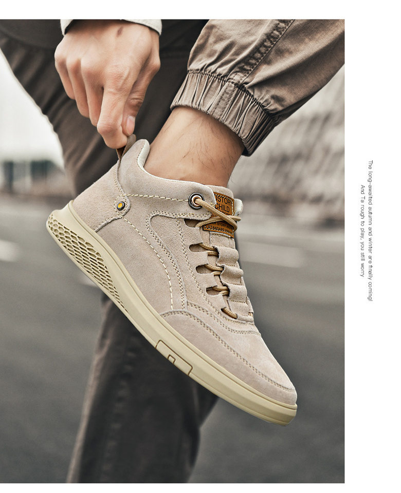 Giày sneaker nam cao cổ da thật thoáng khí đế bằng thời trang dễ phối đồ — Màu cát 983, Màu nâu 983 chi tiết 13