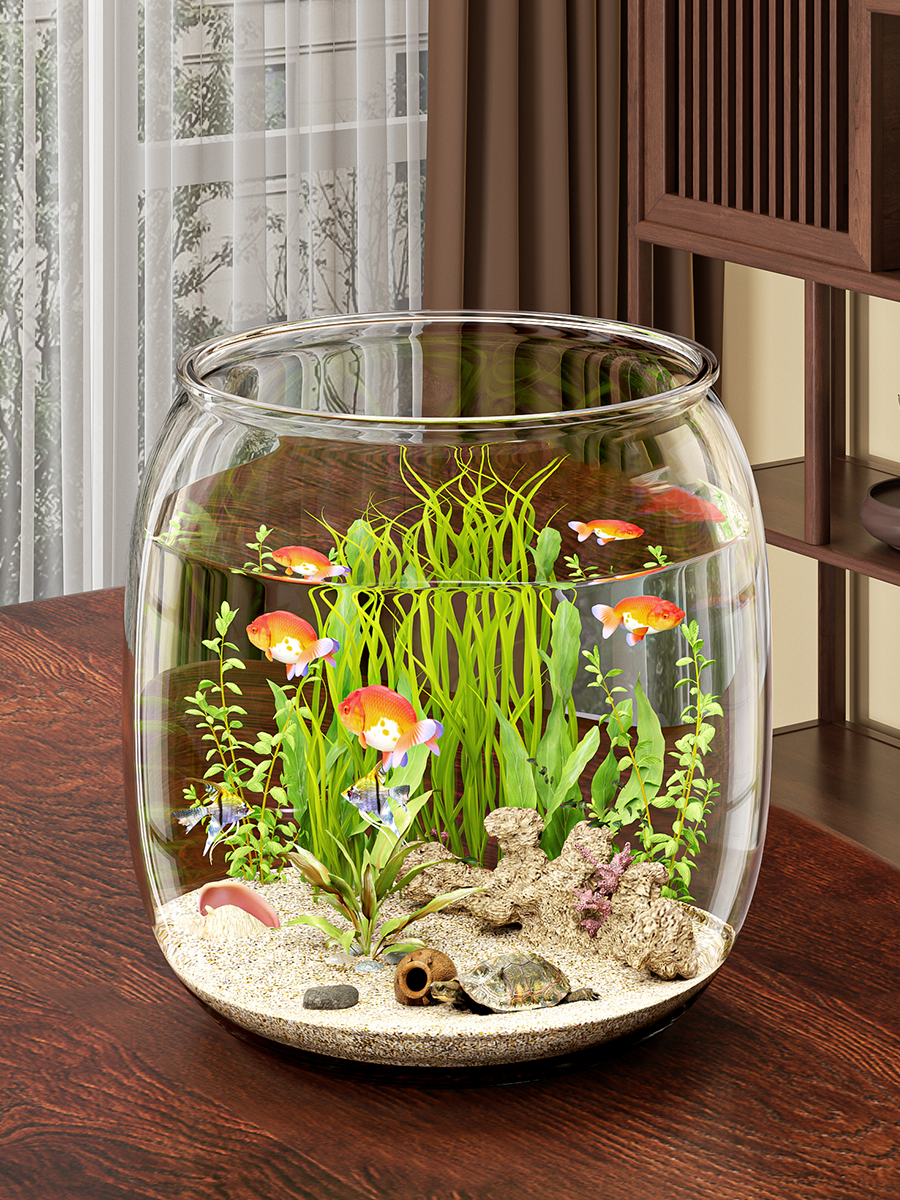 Fish Tank Ecological Tank Living Room Small 2025 New Desktop Ornamental Plastic Round One-Piece Imitation Glass Anti-Fall