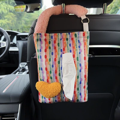 tissue bag, hanging type, high-end tissue – Car tissue box/set - yellow-heart-shaped-fabric-hanging-tissue-bag