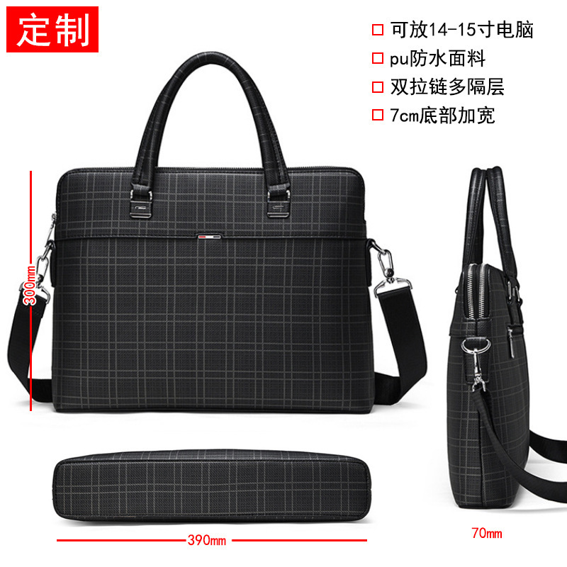 Foreign Trade Fashionable Simple Business Handbag Laptop Bag Commuter Men's Bag Plaid Large-Capacity Briefcase Foreign Trade Fashionable Simple Business Handbag Laptop Bag Commuter Men's Bag Plaid Large-Capacity Briefcase