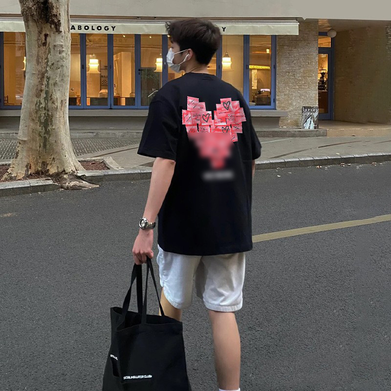We11K Heart-Shaped Back Design High Street Fashion Brand American Style Loose Wellmiki Heavyweight Short-Sleeve T-Shirt for Men
