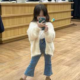 一件代发2023春季新款韩版女童软糯针织毛衣外套宝宝长袖貂绒开衫