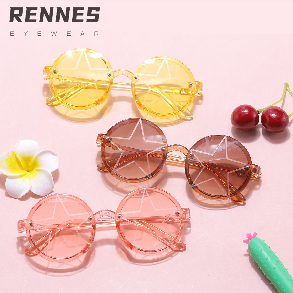 2021 gafas de juego de estilo coreano mismo estilo gafas de sol para niños personalidad de la moda transfronteriza gafas de marco redondo gafas de sol de estrella de cinco puntas