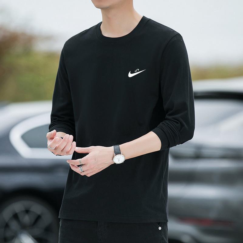 Men's Autumn New Long Sleeve T-Shirt Fashion Simple Solid Color Crew Neck Sports Base Shirt Versatile Plus Size T-Shirt