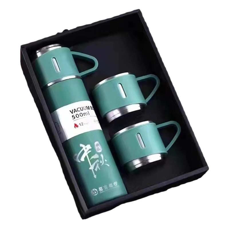 Regalo Taza de aislamiento de acero inoxidable 304 Taza de agua de negocios Una taza Juego de caja de regalo portátil de tres cubiertas Logotipo imprimible