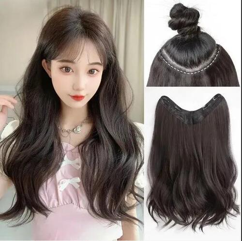 Fashionable U-shaped replacement hair piece, slightly curly one-piece U-shaped wig, female fluffy hair extension wig