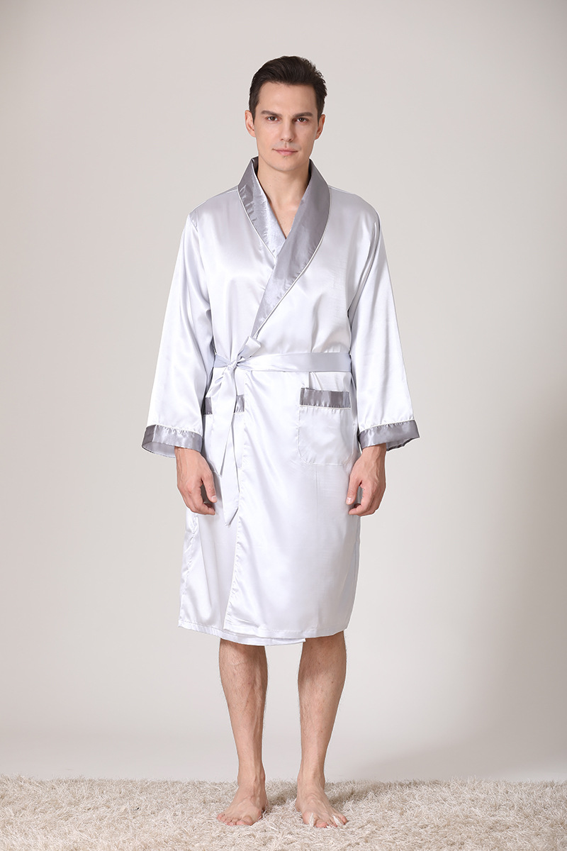 men's summer silk bathrobe pajamas men's summer thin ice silk pajamas plus size bathrobe home clothes_voghion.com