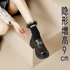 内增高小皮鞋女2025年春季新款黑色厚底粗跟一脚蹬乐福鞋女小码33
