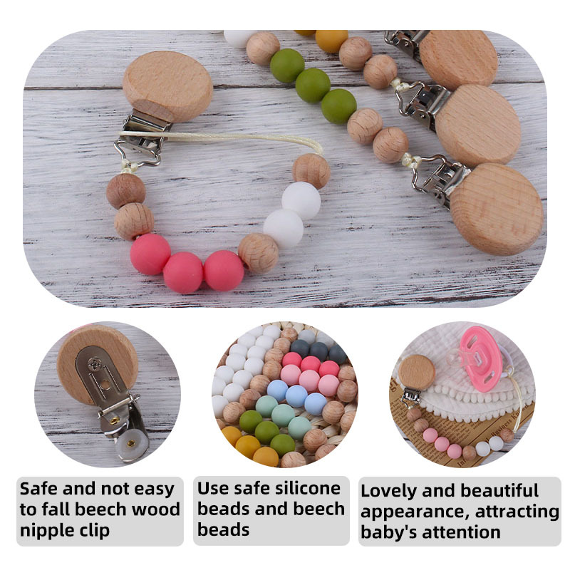 Nueva haya plana pezón clip bebé DIY creativo de silicona Beech perlas de juguete molar pezón cadena anti-Perdida cadena
