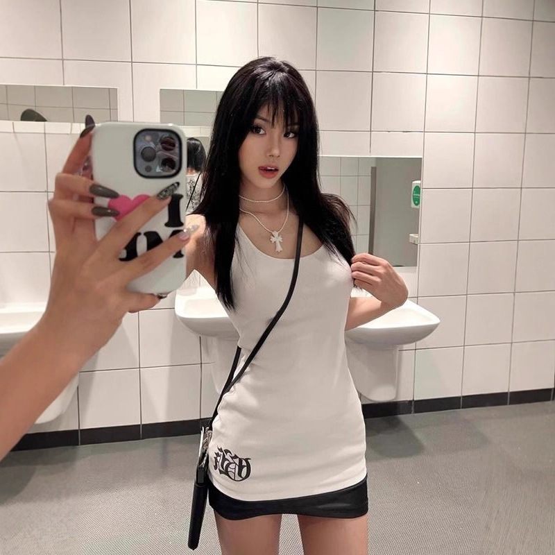 American Sexy Mid-Length White Vest Sleeveless T-Shirt for Women Spring and Summer 2025 New Inner and Outer Bottoming Top