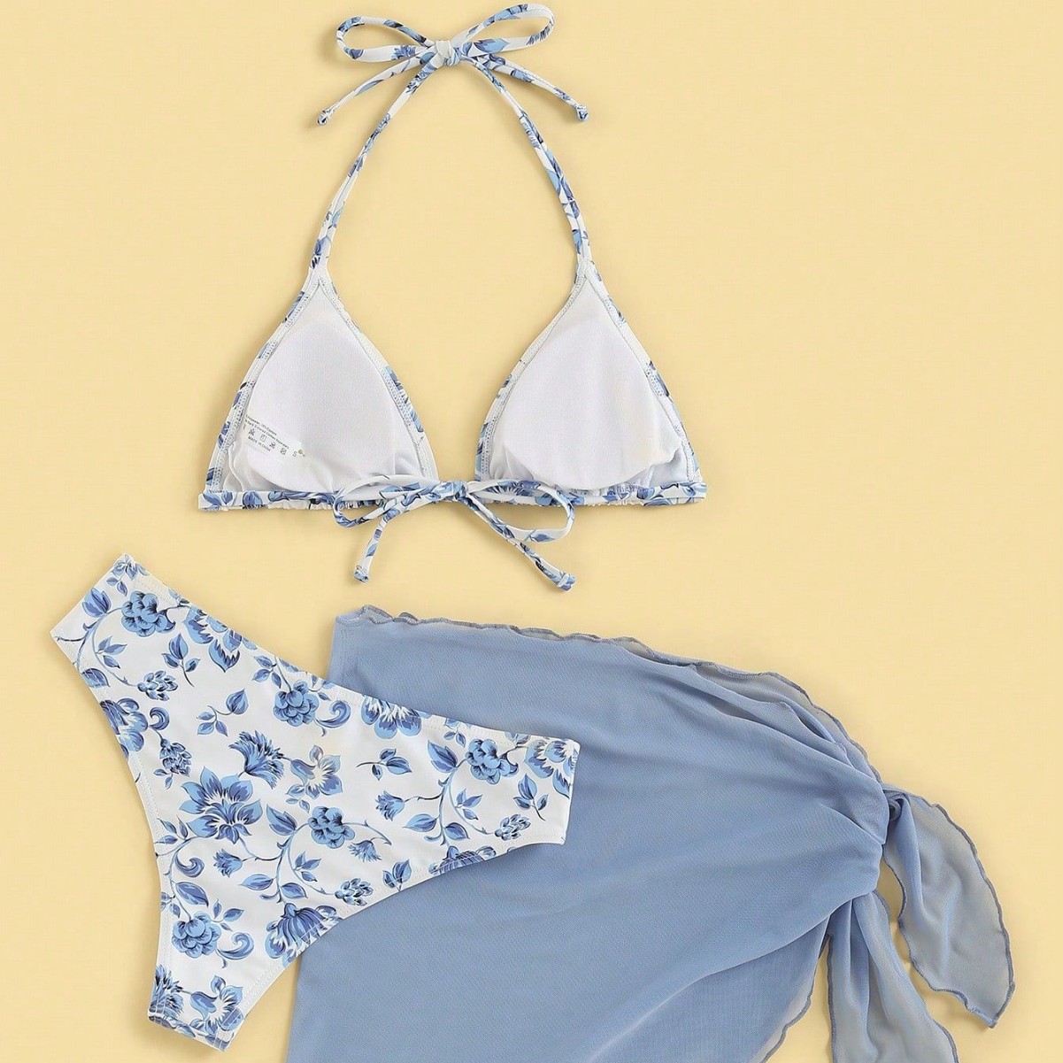 Maillot de bain bikini trois pièces à imprimé floral pour femme, taille nouée, sexy et très populaire_voghion.com